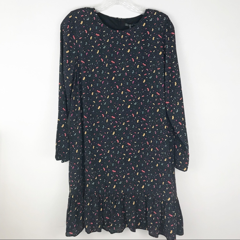 ZARA TRAFALUC long sleeve shift dress ruffle cars